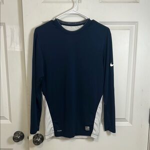 Nike Pro Long Sleeve Shirt size large Navy blue and White athletic workout shirt